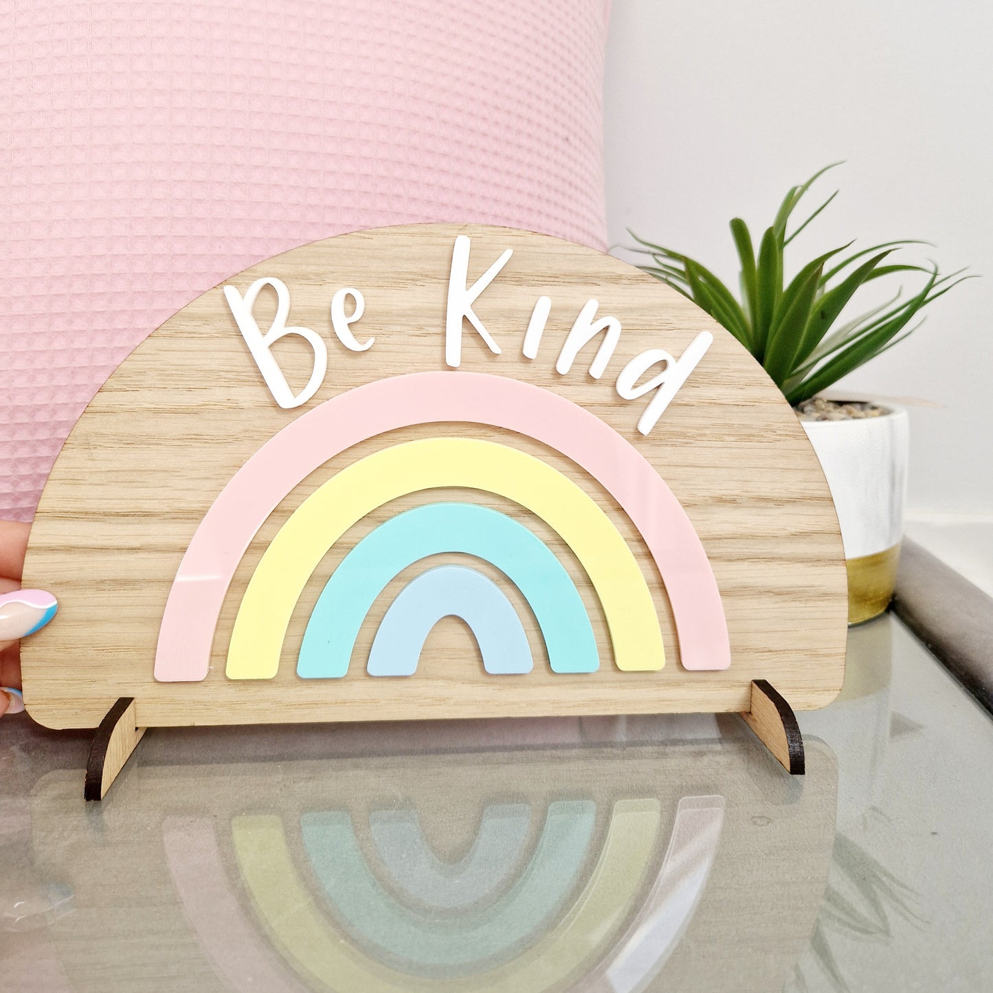 Rainbow Wooden Be Kind Pastel Plaque