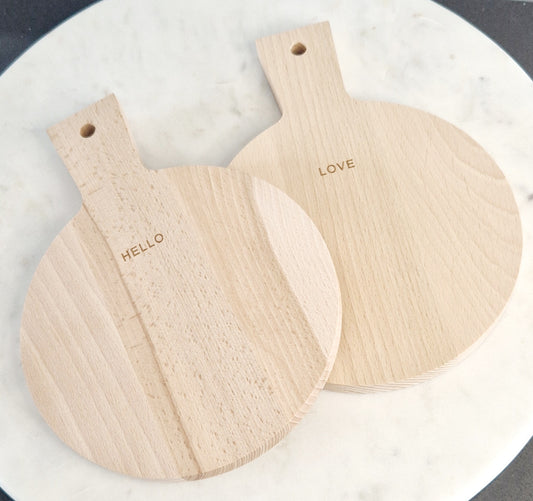 Mini Serving boards wooden with feature wording Hello and Love