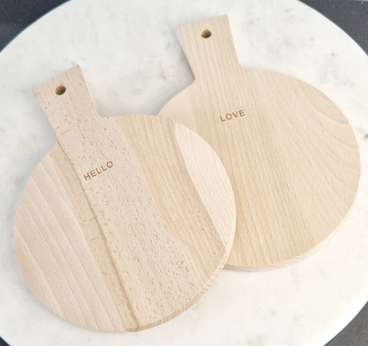 Mini Serving boards wooden with feature wording Hello and Love 