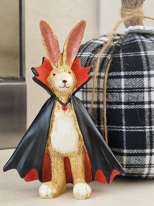 vampire bunny ornament with black and red cape 