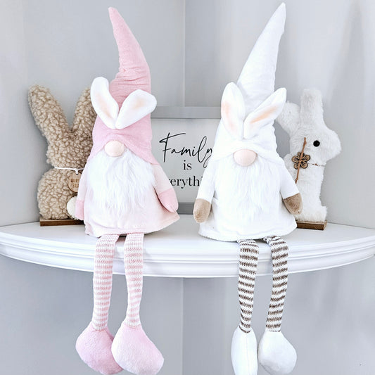 pink and white bunny gonks with dangly legs 54cm and bunny ears