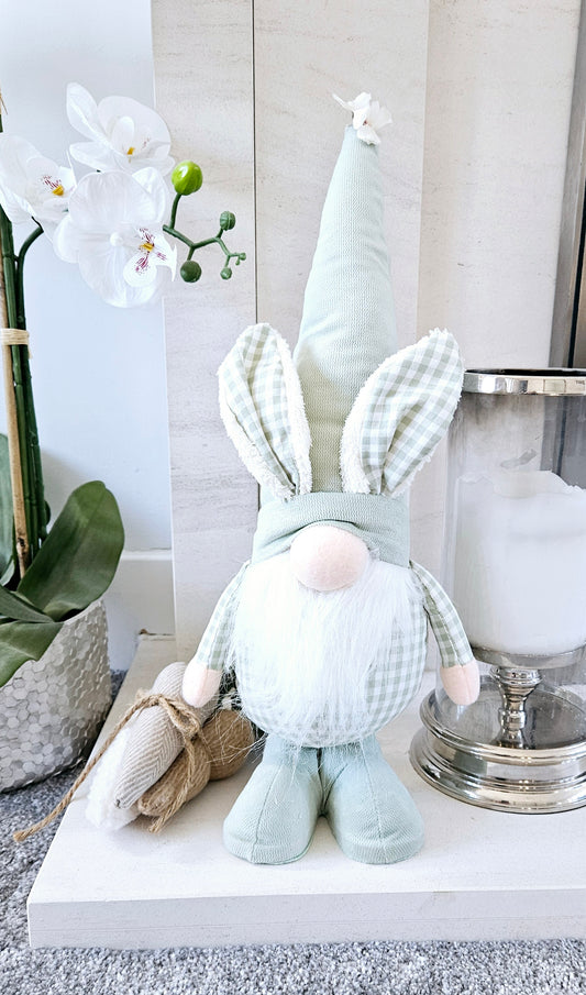 Gingham Daisy Gonk Standing bunny ears green and white 45cm