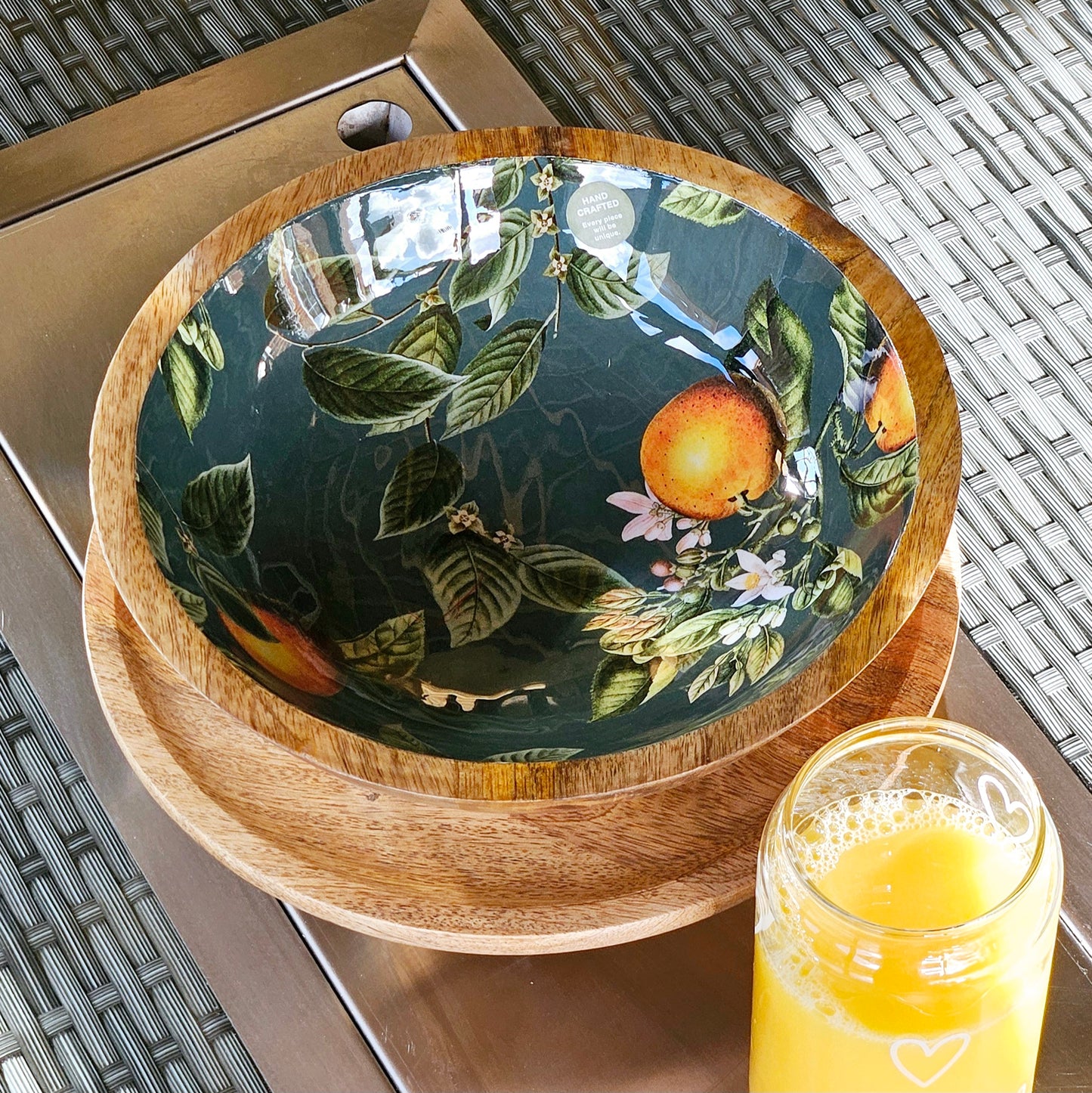 handcrafted orange blossom mango wooden bowl