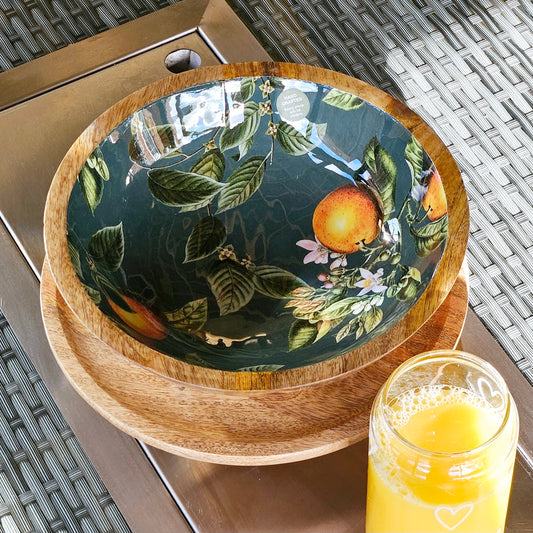 handcrafted orange blossom mango wooden bowl
