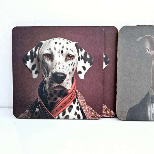 Dog cynocephaly coaster 6 piece set with Dalmatian hound and labrodore images