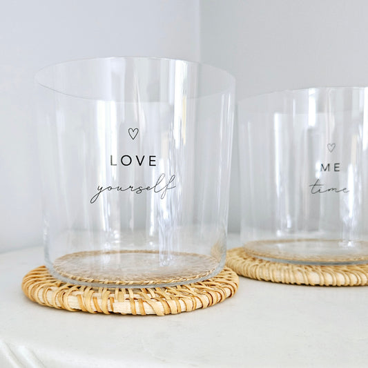love yourself and me time glass duo set with hearts 