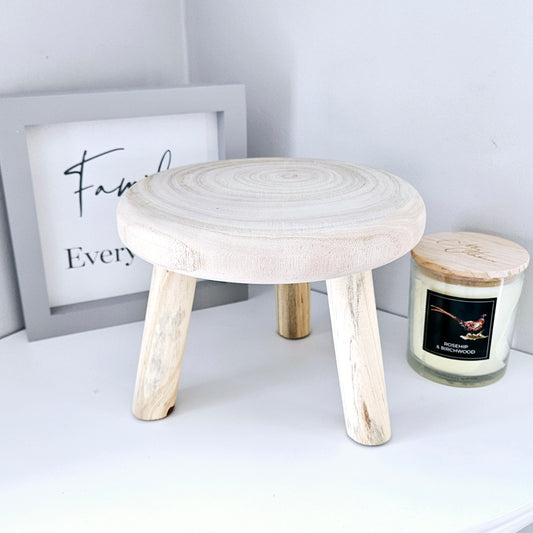 Paulownia wood mini styling stool with 3 legs 