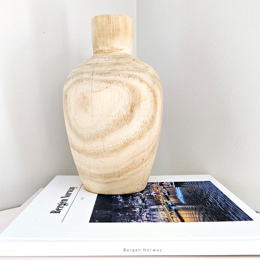 paulownia wood bulb shaped vase 20cm