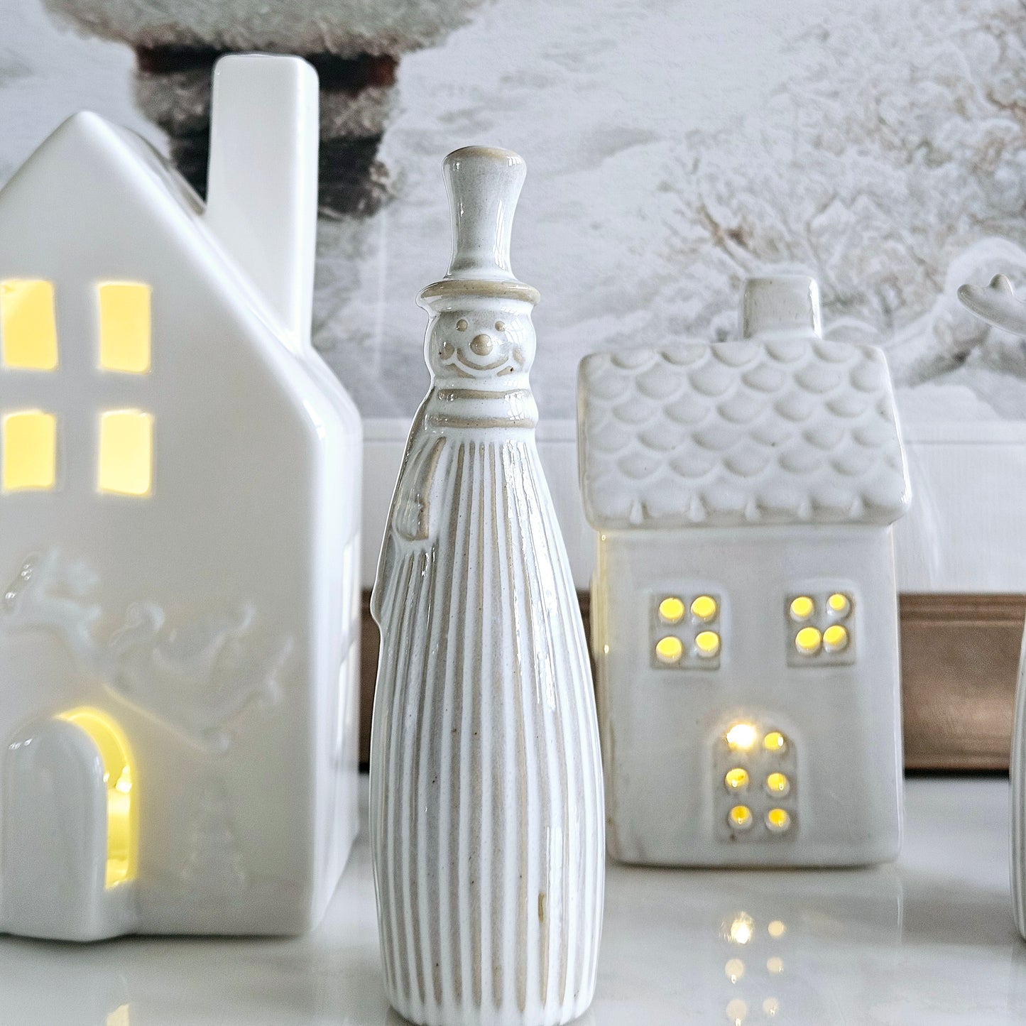 White reactive snowman glazed Ornament 15cm