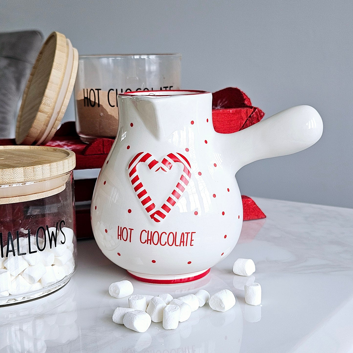 Candy Cane Hot Chocolate Ceramic Pourer