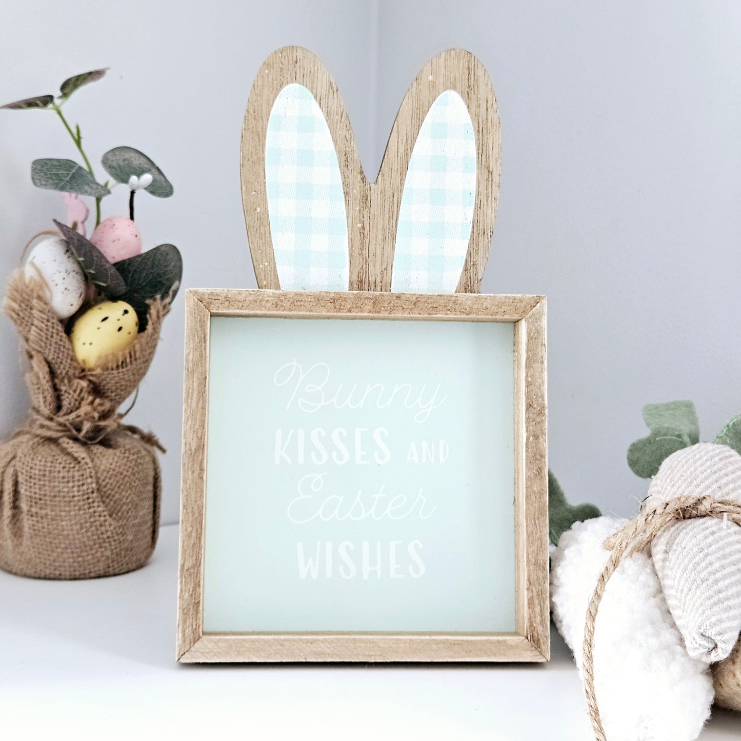 Bunny Ears Wooden Easter Plaque