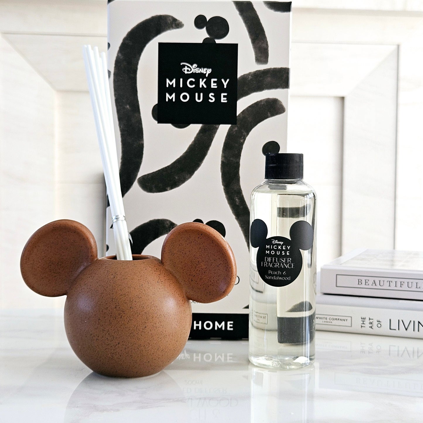 Mickey Mouse ceramic head diffuser holder terracotta with fragrance bottle peach and sandalwood scent