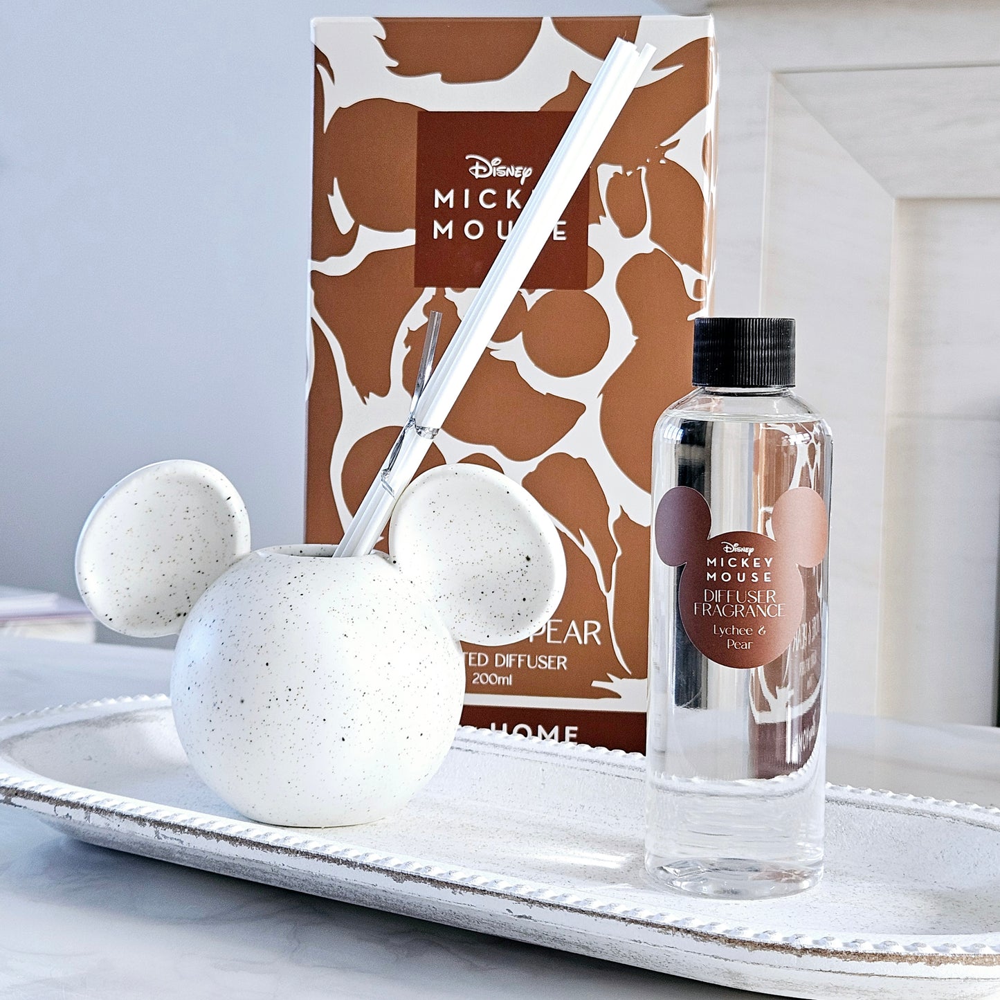 Mickey Mouse ceramic head speckled diffuser holder with fragrance bottle lychee and pear