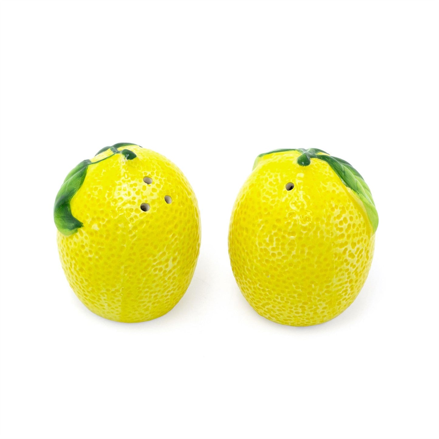 Mediterranean Lemons ceramic salt and pepper shakers presented in a gift box for colourful kitchen and dining décor.