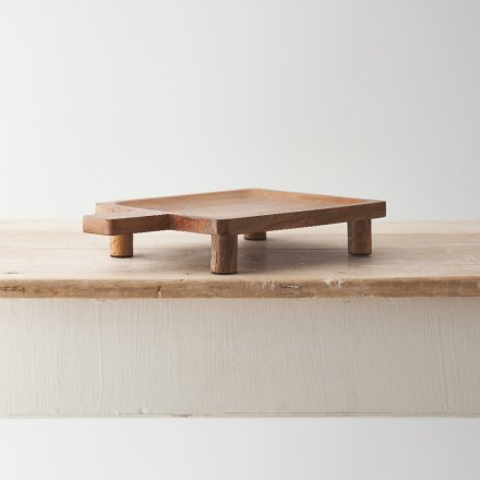 WOODEN MANGO WOOD TRAY WITH FEET RECTANGULAR 30CM