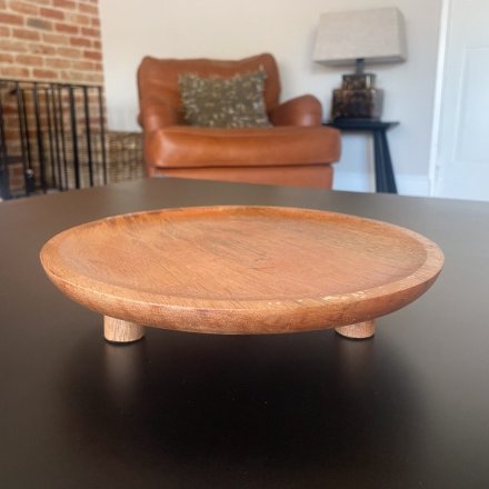 ROUND WOODEN TRAY WITH FEET 25CM CRAFTER FROM MANGO WOOD