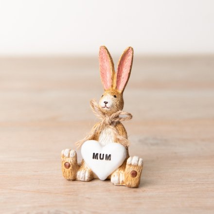 cute sitting rabbit bunny with jute string bow and mum heart