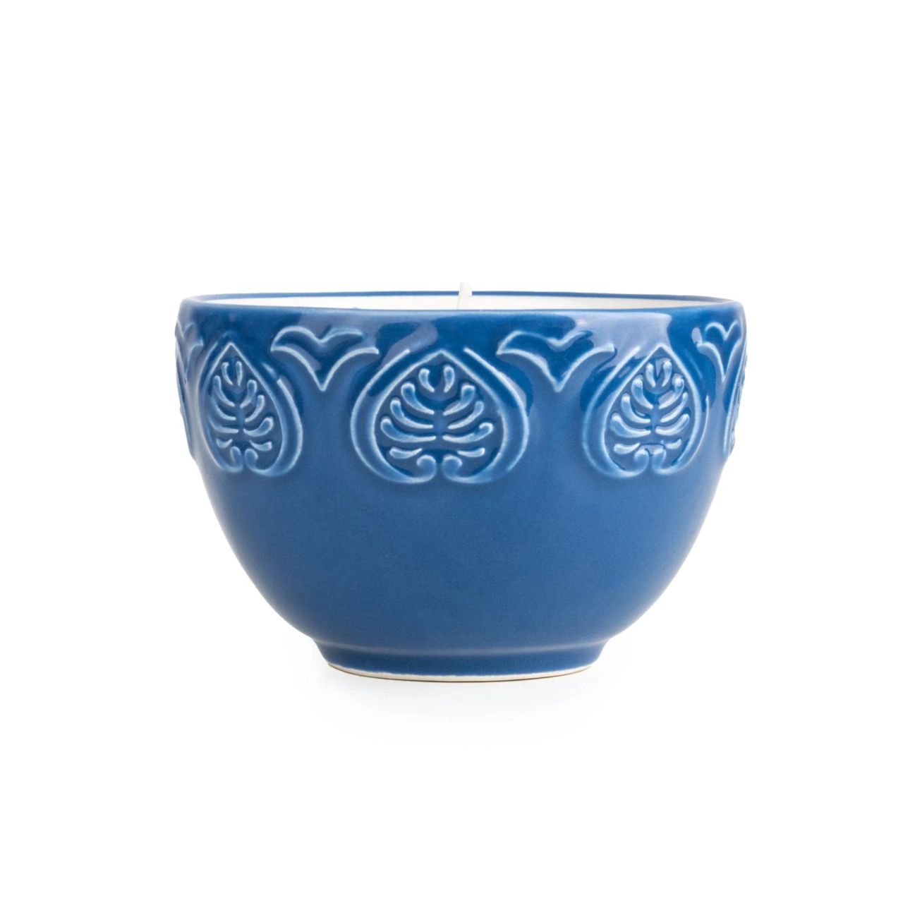 blue meme candle in a ceramic blue pot 10cm sea breeze