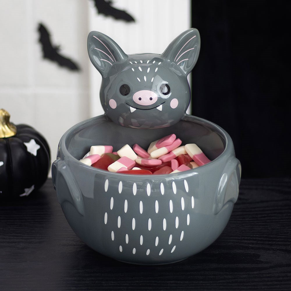 Grey bat-shaped ceramic bowl for treats