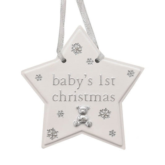 Baby's first christmas resin 3d teddy bear plaque in the shape of a star 