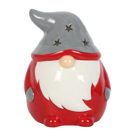 red and grey gonk tea light holder with starry hat