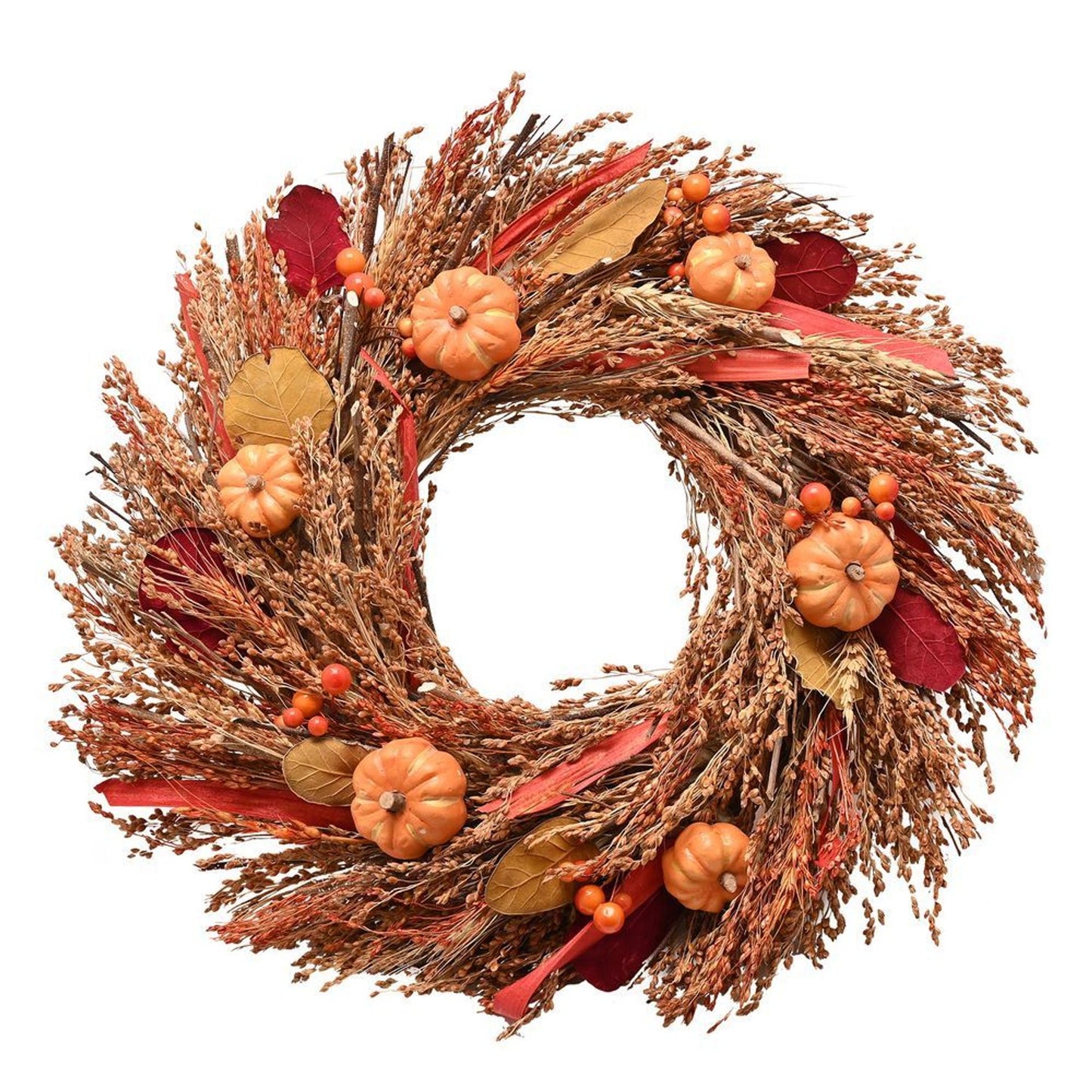 natural wheat and pumpkin autumn door wreath 40cm