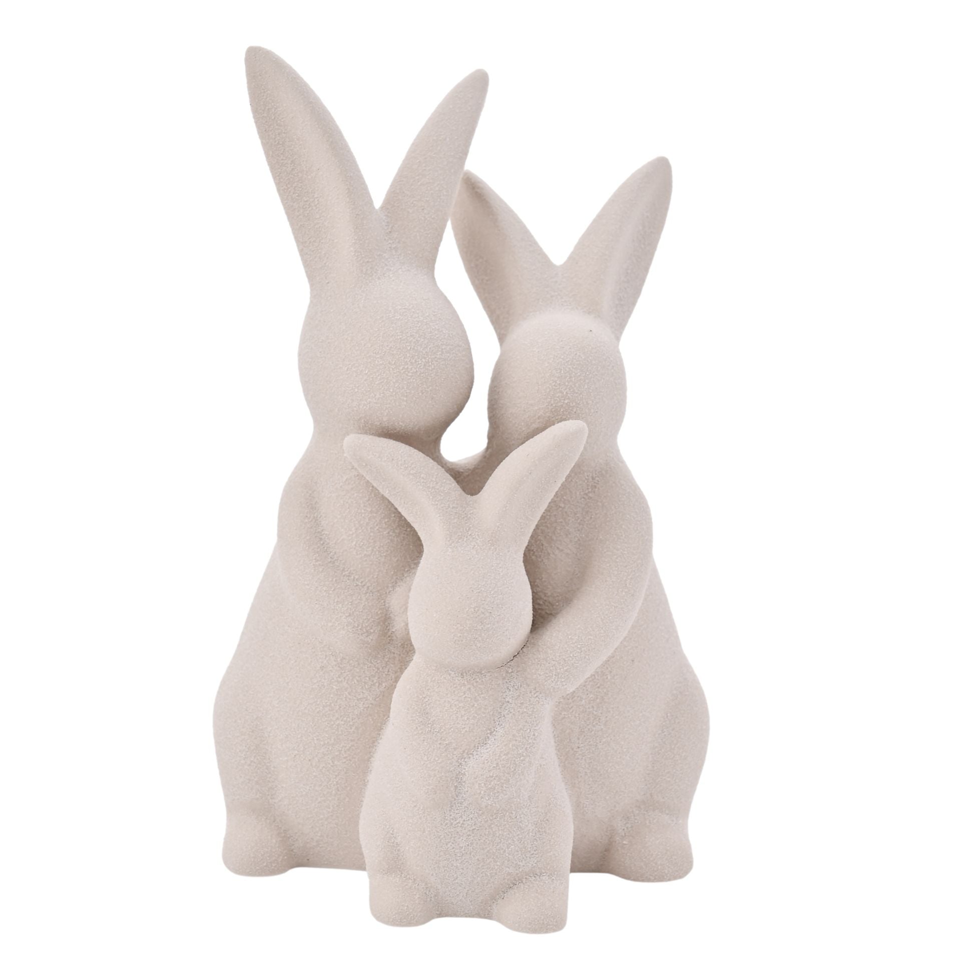 set of 3 ceramic family bunny ornament in white with matt finish