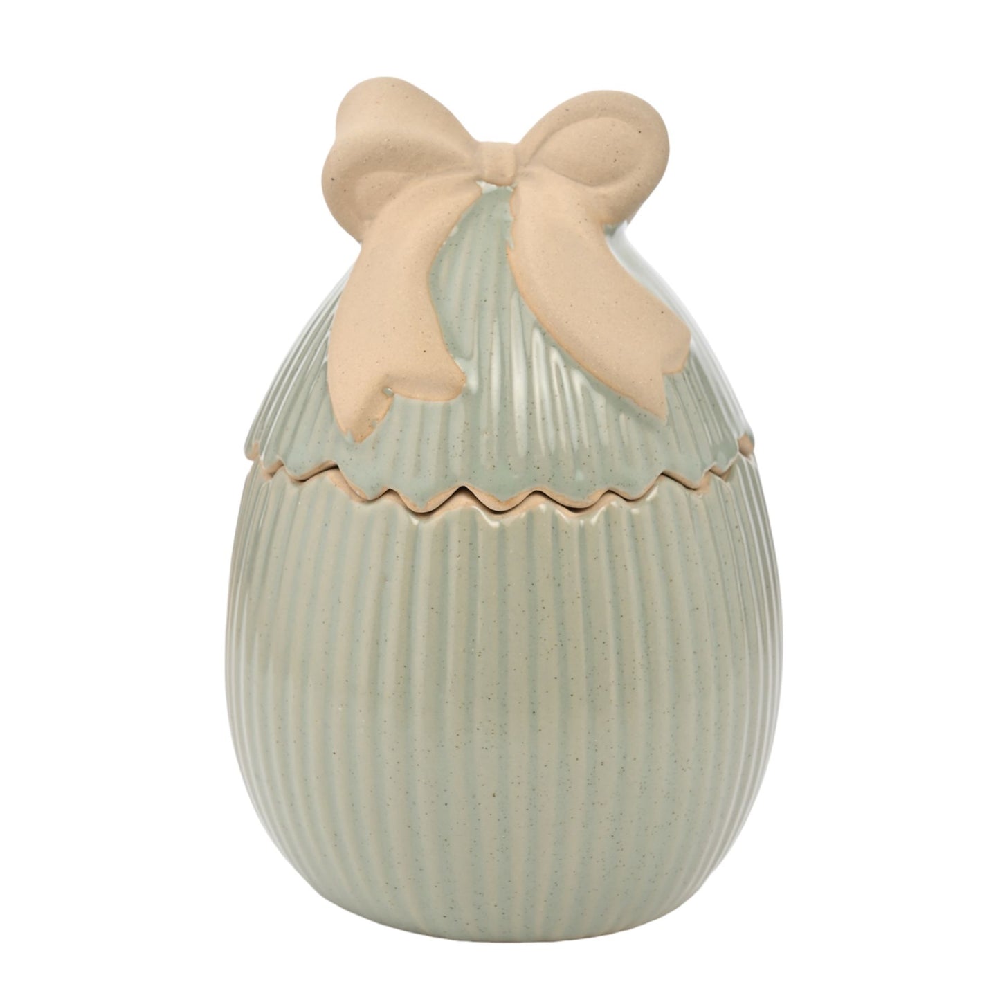 green and cream porcelain easter egg storage jar with bow lid