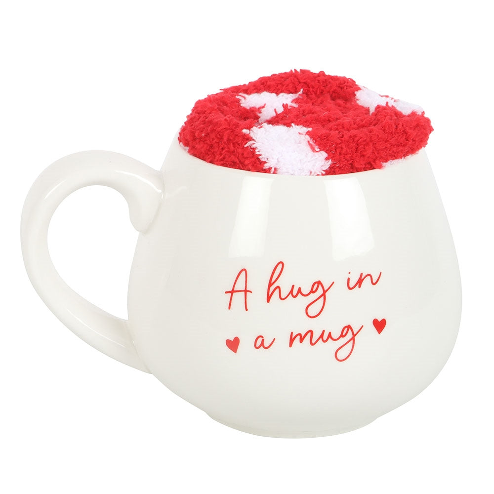 A HUG IN A MUG GIFT SET MUG AND COSY SOCKS INSIDE