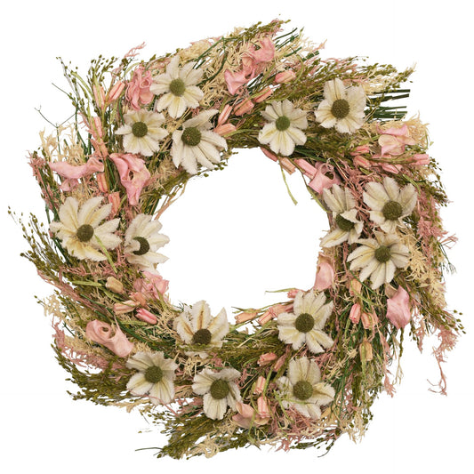 hestia dried floral wreath pink and white flowers 25cm