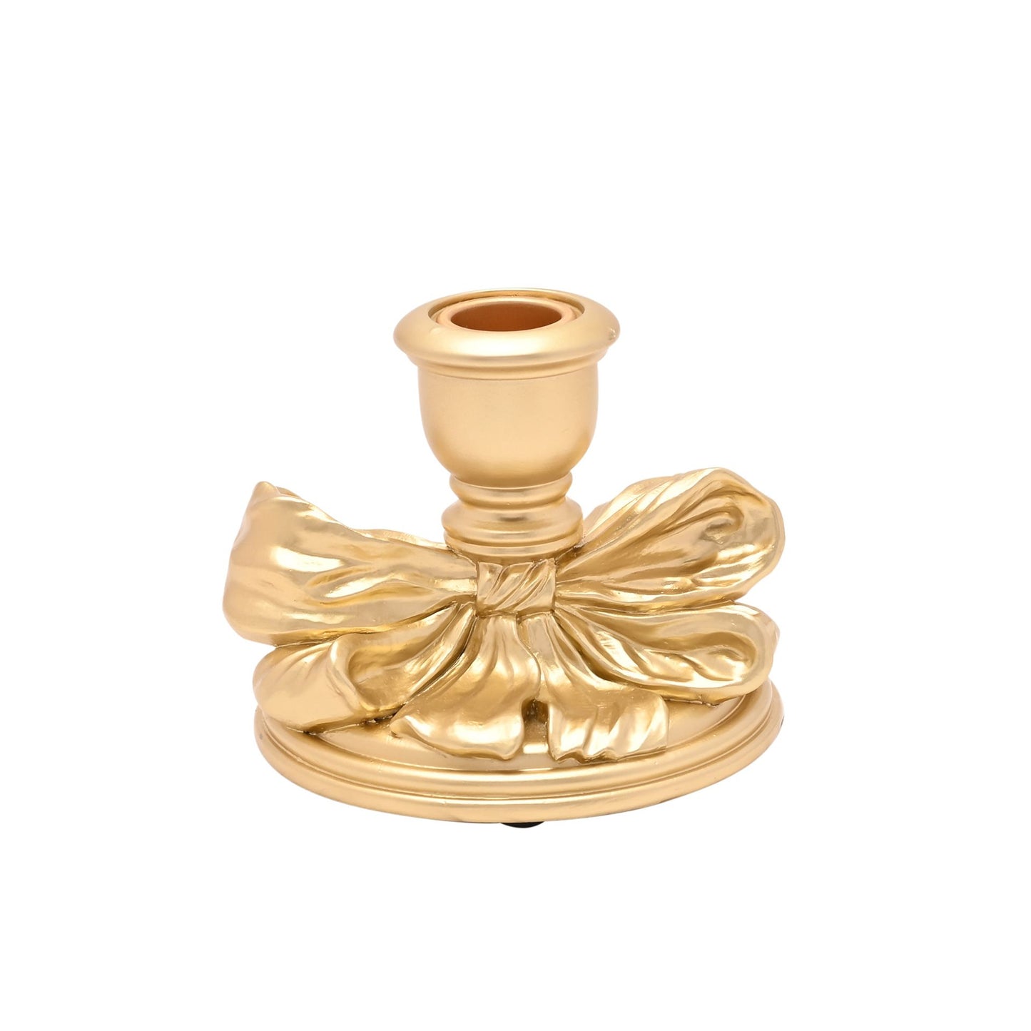 Hestia Gold Ribbon Taper Candle Holder with bow details