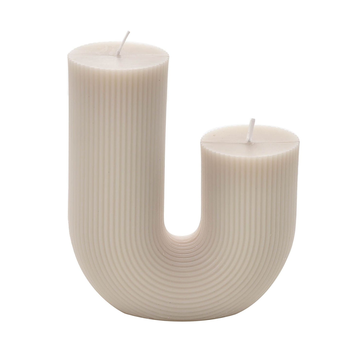 HESTIA WHITE U SHAPED DOUBLE CANDLE IN RIBBED DESIGN