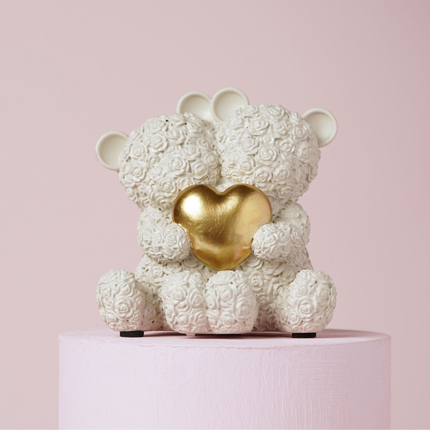 white bears ornament duo holding gold heart