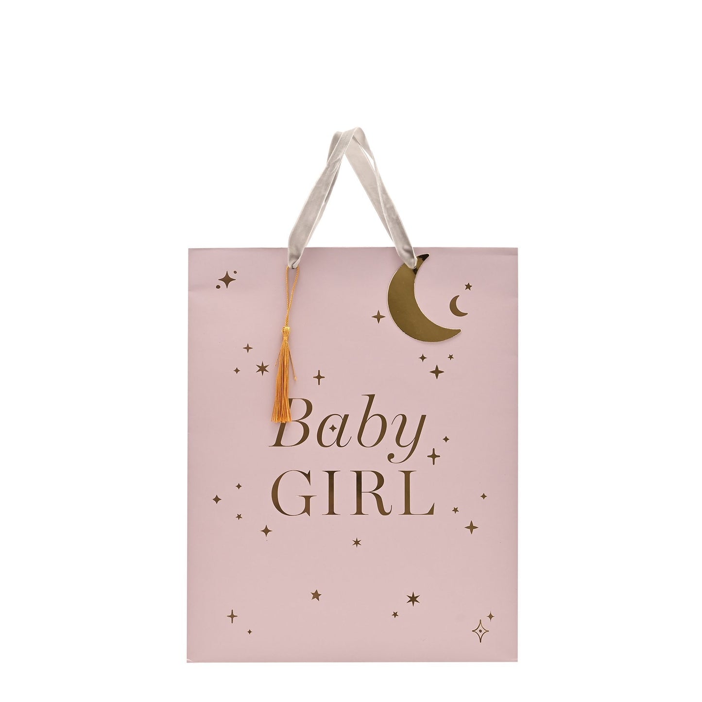 pink baby girl large gift bag with moon and starts design by bambino