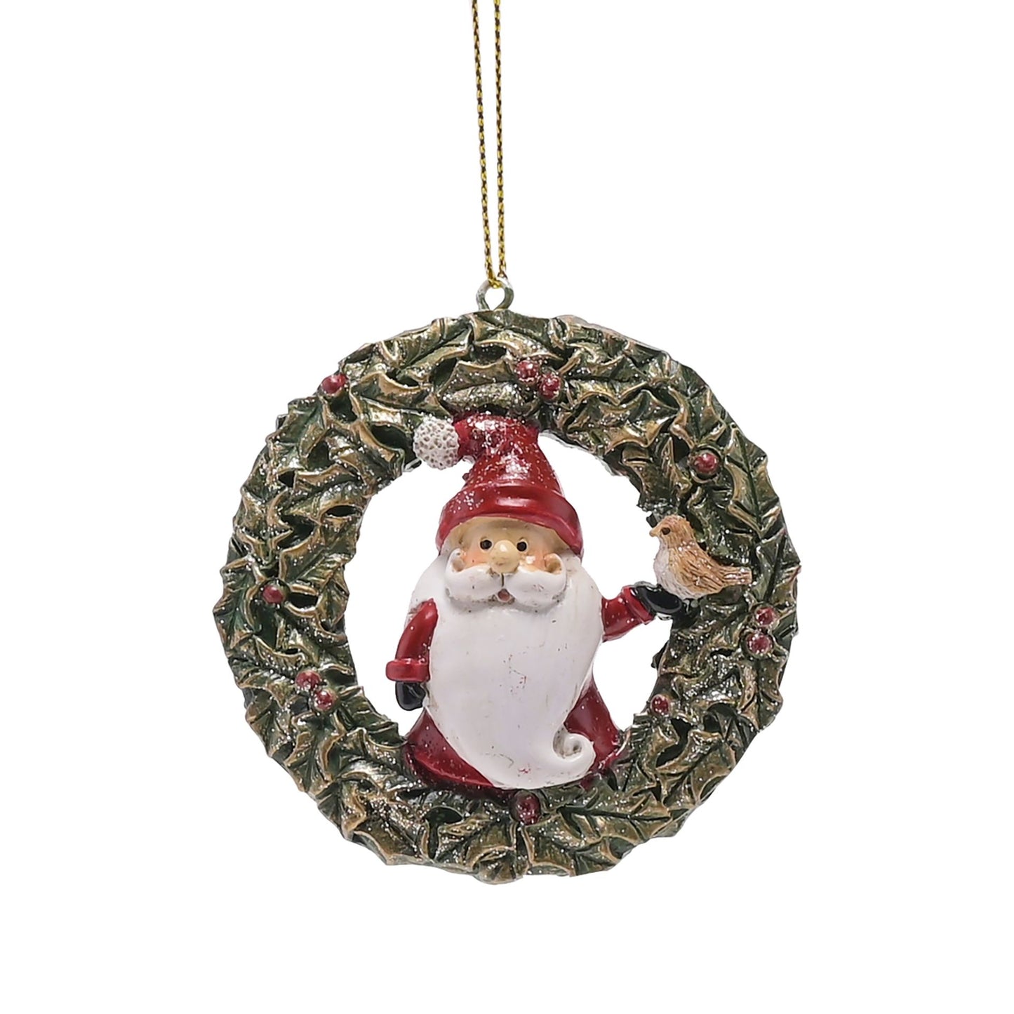 SANTA INSIDE A WREATH CHRISTMAS TREE HANGING DECORATION