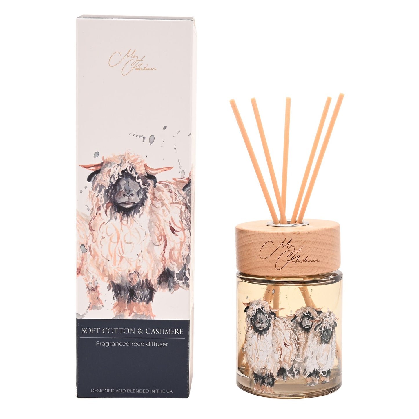 meg hawkins reed diffuser with sheep illustrations soft cotton and cashmere 150ml