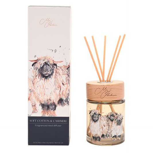 meg hawkins reed diffuser with sheep illustrations soft cotton and cashmere 150ml
