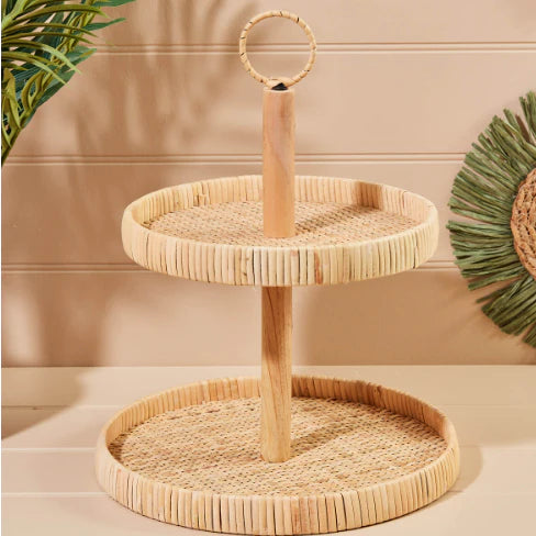 RATTAN TWO TIER STYLING TRAY WITH RING HOLD