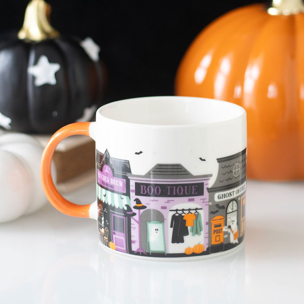 Spooky Street ceramic Halloween mug with festive design for seasonal drinks and autumn homeware.