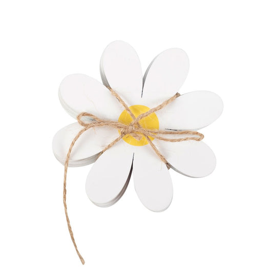 Daisy set of 4 coasters shaped as a daisy with yellow centre and jute string 