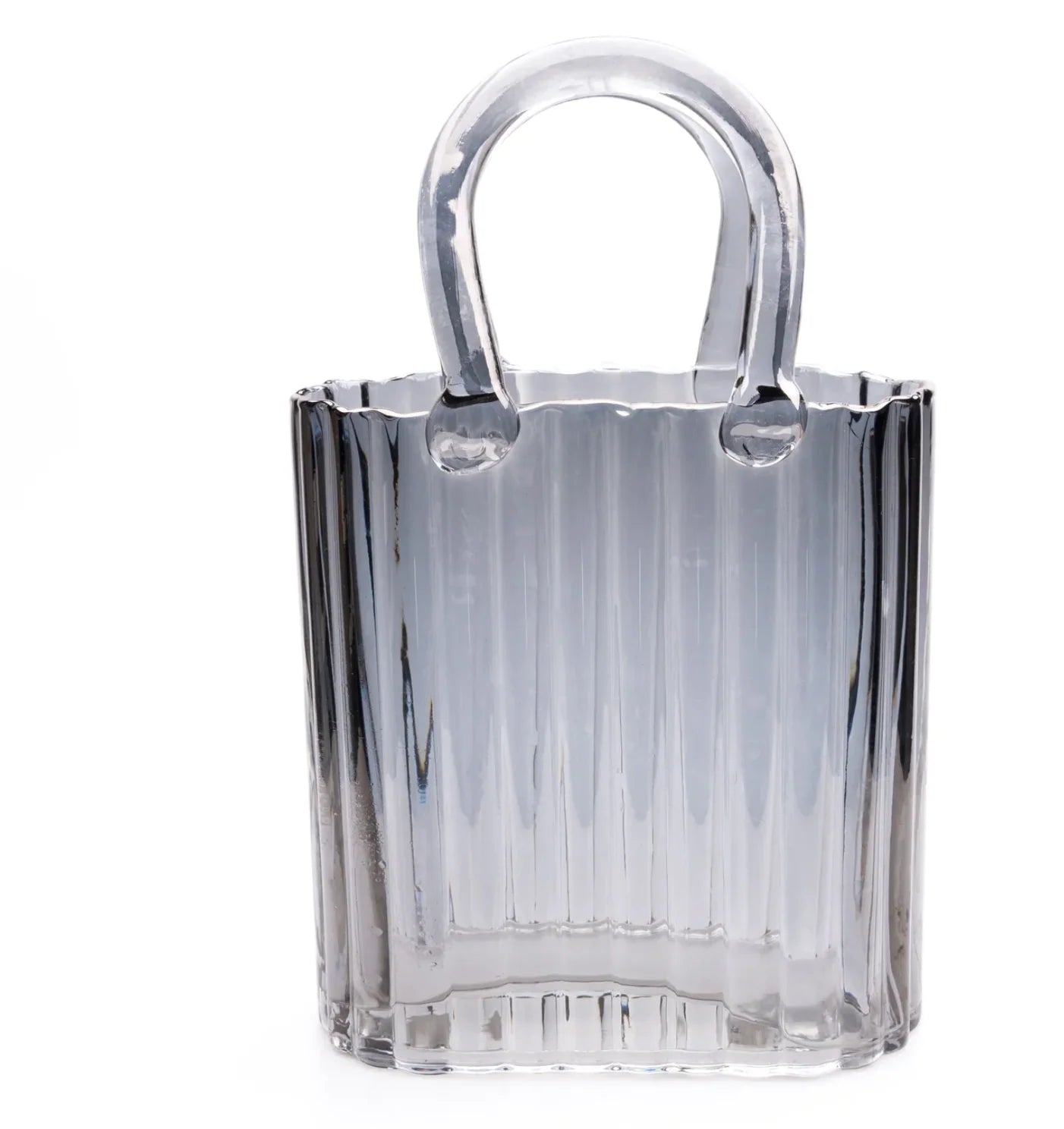 Grey large handbag vase with ribbed glass