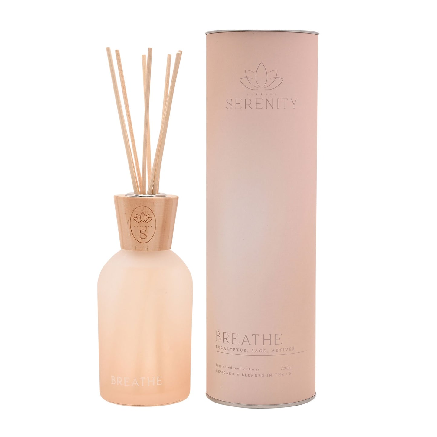 Serenity Breathe Diffuser, a delightful blend of soothing Eucalyptus, calming Sage, and earthy Vetiver
Features a 220ml of scented diffuser oil.