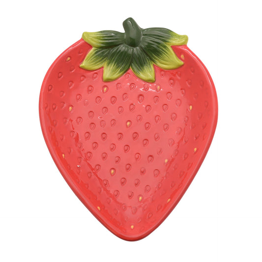 red and green strawberry plate with seed details