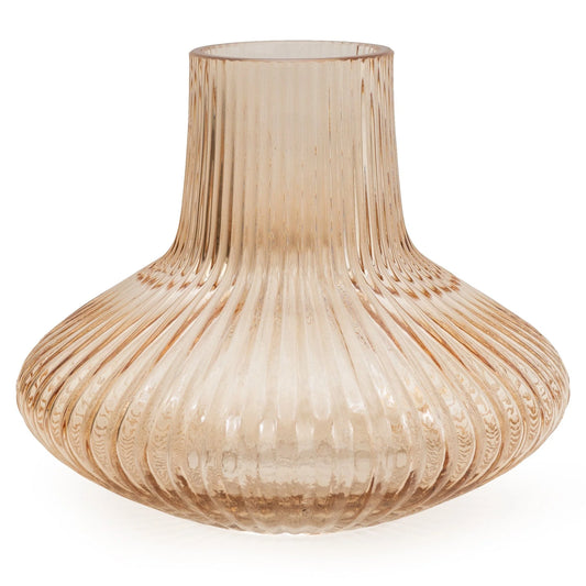 Small ridged bottle vase amber 15cm