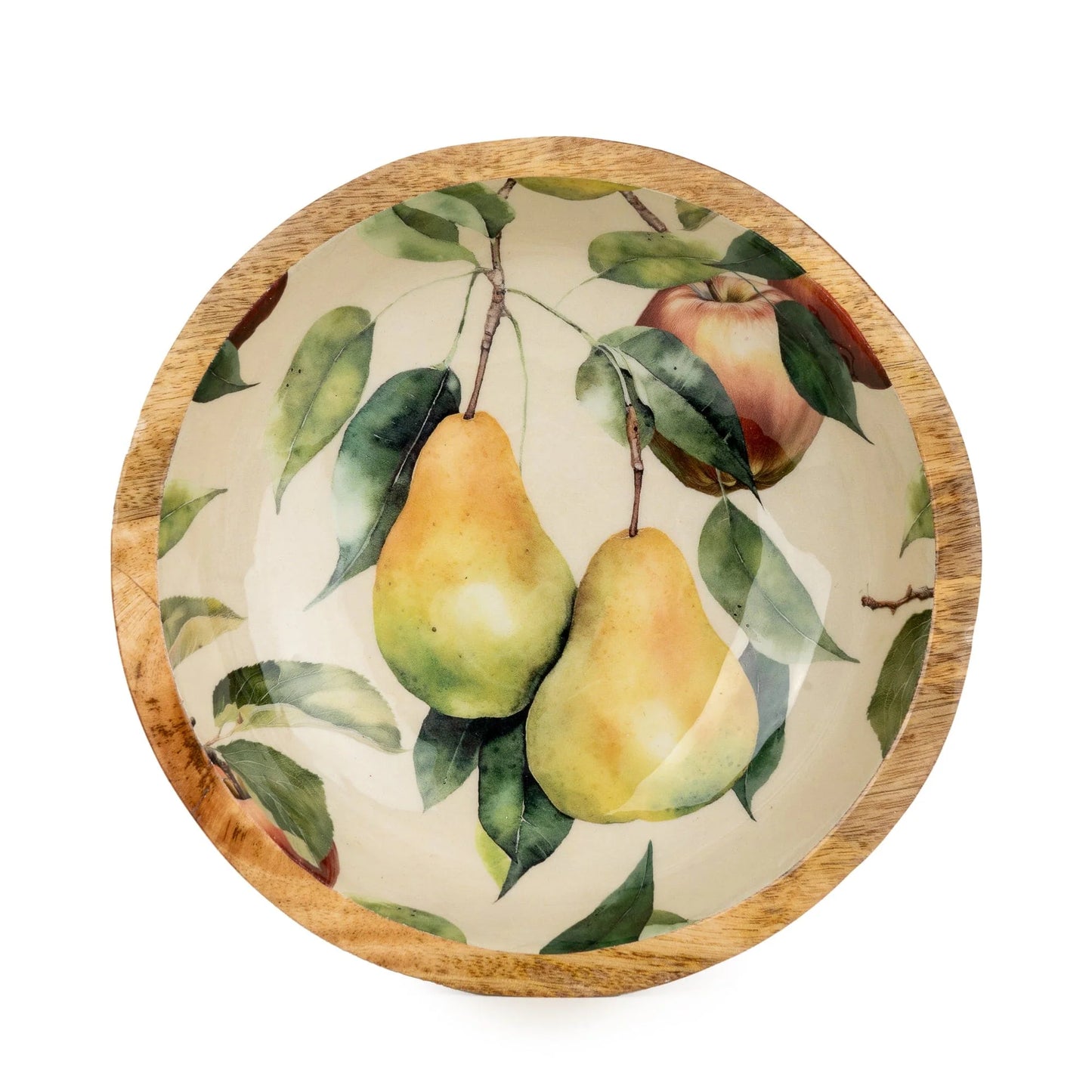 Handcrafted Mango Wood Bowl - Apple & Pears
