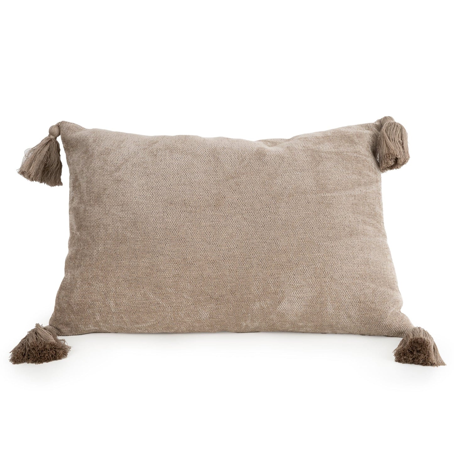 cream tussled rectangular cushion with tussles on each corner 40cm