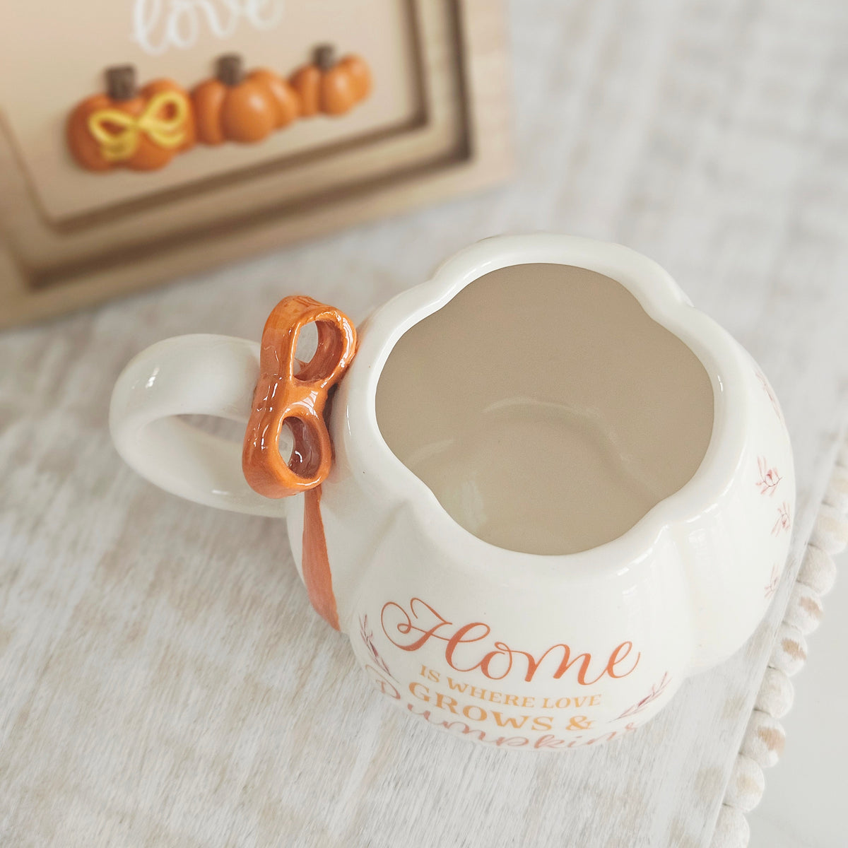 Stoneware Pumpkin Shaped Mug with 3D Bow Detail