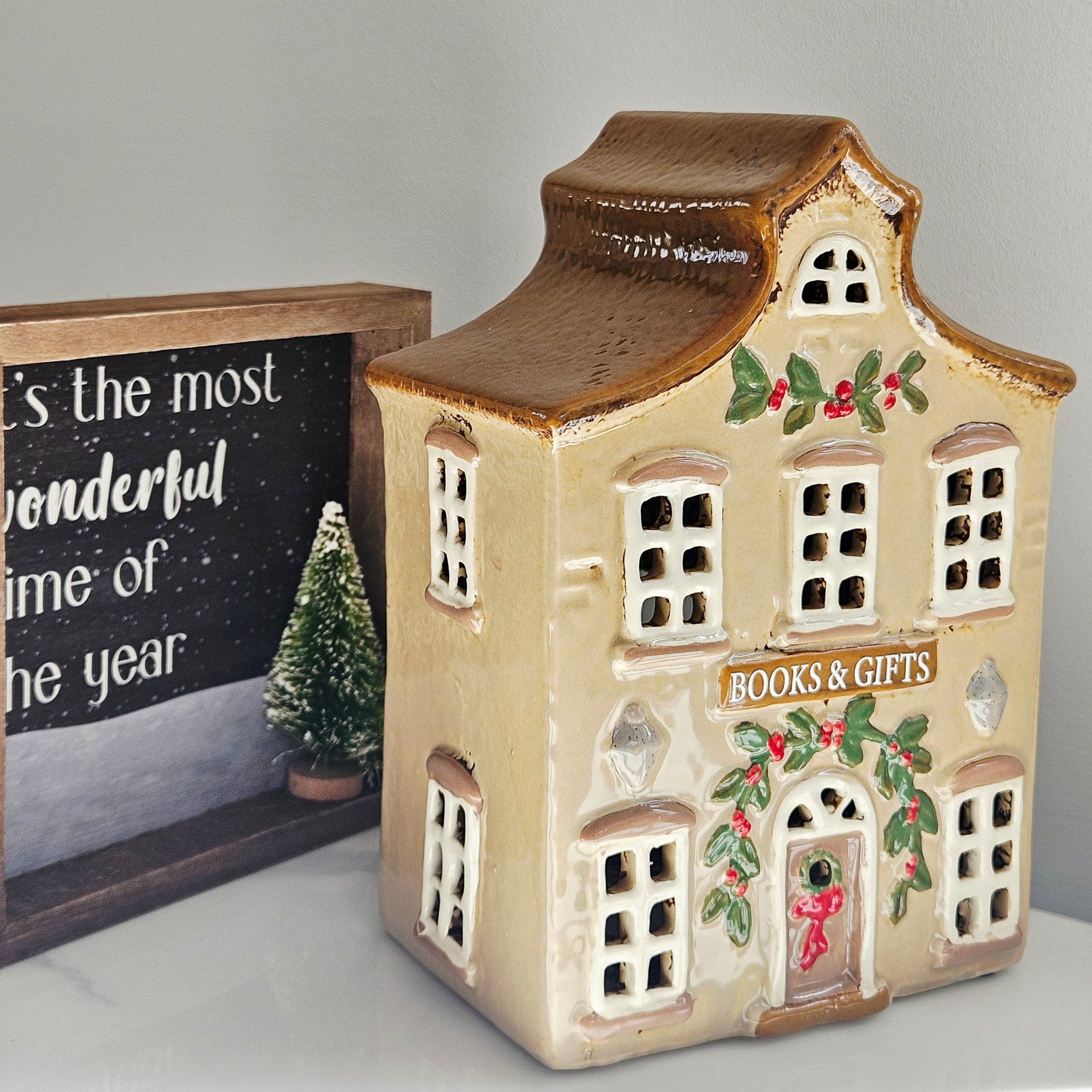 Christmas Books & Gifts Shop Stoneware Candle Holder