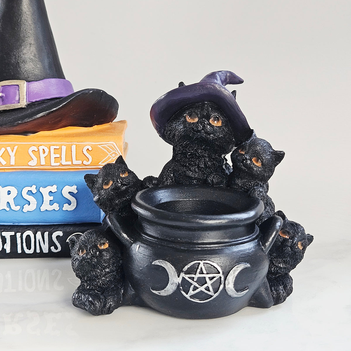 Black Cat Tealight Holder | Gothic Halloween Candle Decor