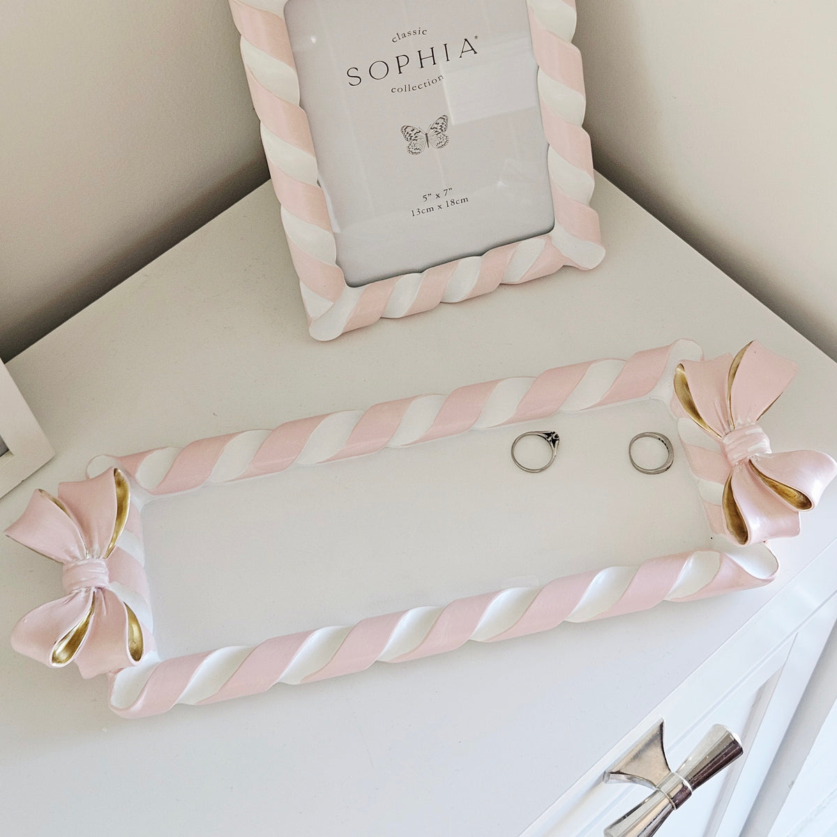 Pink Resin Trinket Tray 38cm | Decorative Tray with Handles